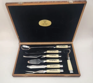 Arnart Vintage Bar Utensilien Set 7 - Sterling Silber Intarsien Griffe Holz Truhe Japan - Bild 1 von 24