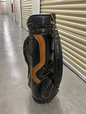 vintage 1970’s titleist golf bag leather crocodile texture black tan rare - Photo 1/4