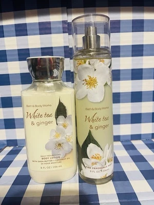 Bath & Body Works WHITE TEA & GINGER Body Lotion + Body Mist Spray Full Size - Image 1 of 3