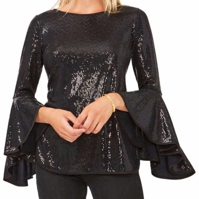 Blusa Vince Camuto Campana Manga Allover Tejido Brillante Negra Nueva con Etiquetas Venta al por menor $89- XS Foto 1 de 4