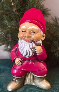 Vintage Laughing Elf/Gnome Sitting On A Stump Ceramic Figurine Handmade In Japan - Picture 1 of 6