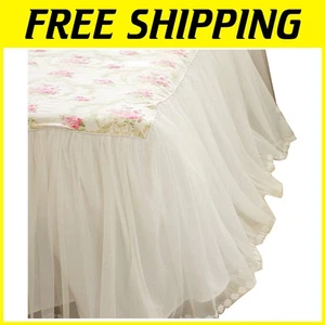 Full Size weiß Spitze Bett Rock 18" Tropfen Baumwolle Blumenmuster - Bild 1 von 4