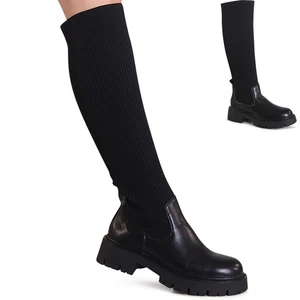 Damen Plateau Stiefel Strick Stulpen Boots Elastisch  - Bild 1 von 5