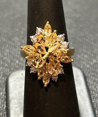 Vintage Ross Simons Cluster Citrine 925 Sterling Silver Size 7 - Image 1 of 4