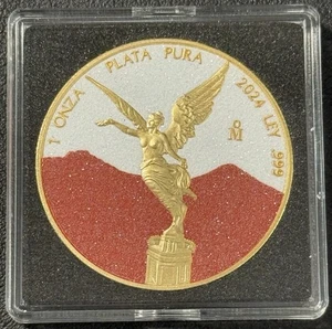2024 1 Oz .999 Silver Mexico Mo Red & White Diamond Dust 24k Gold Coin Only 500! - Picture 1 of 5