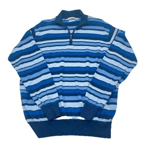 Peter Millar Sweater Mens L Blue Striped Pullover 1/4 Zip Preppy Golf Cashmere - Picture 1 of 9