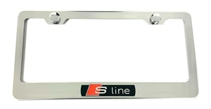 3D S Line Audi Emblem Stainless Steel License Plate Frame Rust Free W/ Caps - Picture 1 of 4