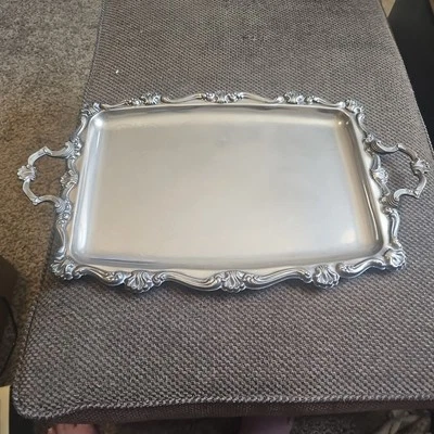 Vtg  Ornate Silver Plated Serving Butlers Tray Platter Handles Heavy 22" - Image 1 of 4