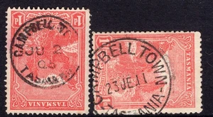 Tasmania CAMPBELL TOWN type 1 & 2b pmks on 1d pictorial rated VC (1) by Hardinge - Bild 1 von 1