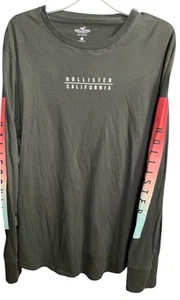 Hollister ~ California Men’s Black Long Sleeve Cotton T-Shirt ~ Size Large Logos - Picture 1 of 1