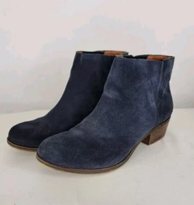Lucky Brand 6.5 Navy Blue Suede Booties Benissa Leather Upper Low Heel Pull On - Picture 1 of 10