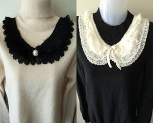 Apliques de cuerpo con cuentas con cuello de piel escote motivo de costura negro blanco zhc12 - Imagen 1 de 3