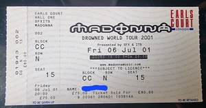Madonna Drowned World Tour 2001 Earls court 6/7/21 Unused ticket Fast UK ship - Picture 1 of 3