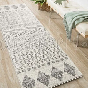 MINERVA AZTEC TRIBAL GREY IVORY MODERN RUG RUNNER 80x300cm **FREE DELIVERY** - Picture 1 of 6