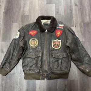 Avirex US Navy Flight Jacket G-1 80s Brown Size L Vintage Military Leather - Picture 1 of 19