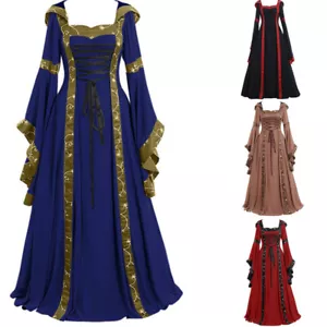 Medieval Renaissance Women Retro Hooded Long Dress Halloween Cosplay Costume - Picture 1 of 8