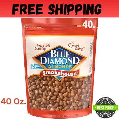BRANDED Blue Diamond Almonds Smokehouse Flavored Snack Nuts, 40 Oz Resealable Bag (Pa...