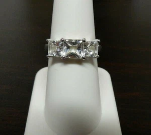 Size 7 Three Stone Genuine Petalite Sterling Silver Ring 1.92 Princess cut - Picture 1 of 11
