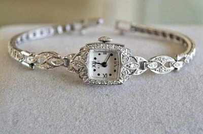 令人惊叹的复古白金和钻石肯特女士手表 0.58 克拉钻石 — 第 1/4 张图片