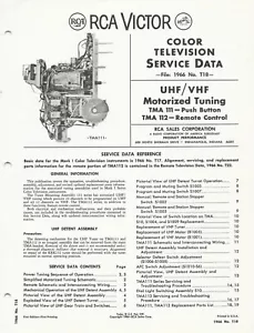 Vintage 1966 RCA Victor UHF/VHF Tuning Color Television Service Manual Original - Picture 1 of 1