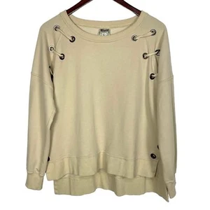 Vocal Cream/Beige Sweatshirt with Grommet Tie Details Size M - Picture 1 of 11