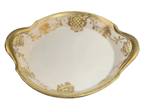 VTG 6" GOLD MORIAGE WARE Hand Painted Nippon Gold & White Round Tray 105.36G - Picture 1 of 6