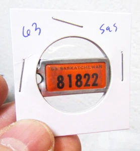 1963 81822 Saskatchewan Canadá Mini placa etiqueta llavero amplificador de guerra - Imagen 1 de 2