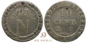 France 10 centimes 1809 T Napoleon Premier emperor Nantes Billon Coin - Picture 1 of 3