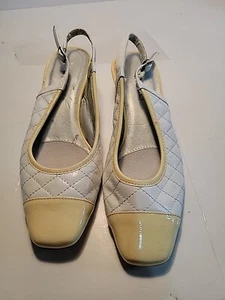 Vaneli Nappa Shoes Slingback Size 6.5 White Quilted Pale Yellow Patent  Detail - Picture 1 of 12