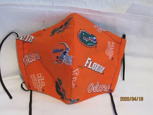 HAND MADE FABRIC FACE MASK COVERS  ADULT L. GATORS  ORANGE & SILICONE FACE GUARD - Picture 1 of 3
