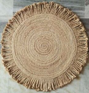 Rug Jute Natural Fringes Hand Woven Round Area Rug for Home Decor Farmhouse Rugs