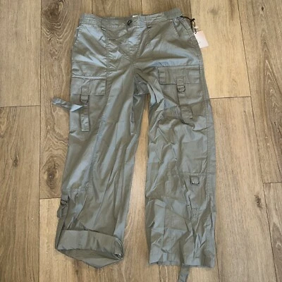 Happily Grey Juniors Pull On Cargo Khaki Green Roll Up Convertible Pants Size 7 - Image 1 of 4