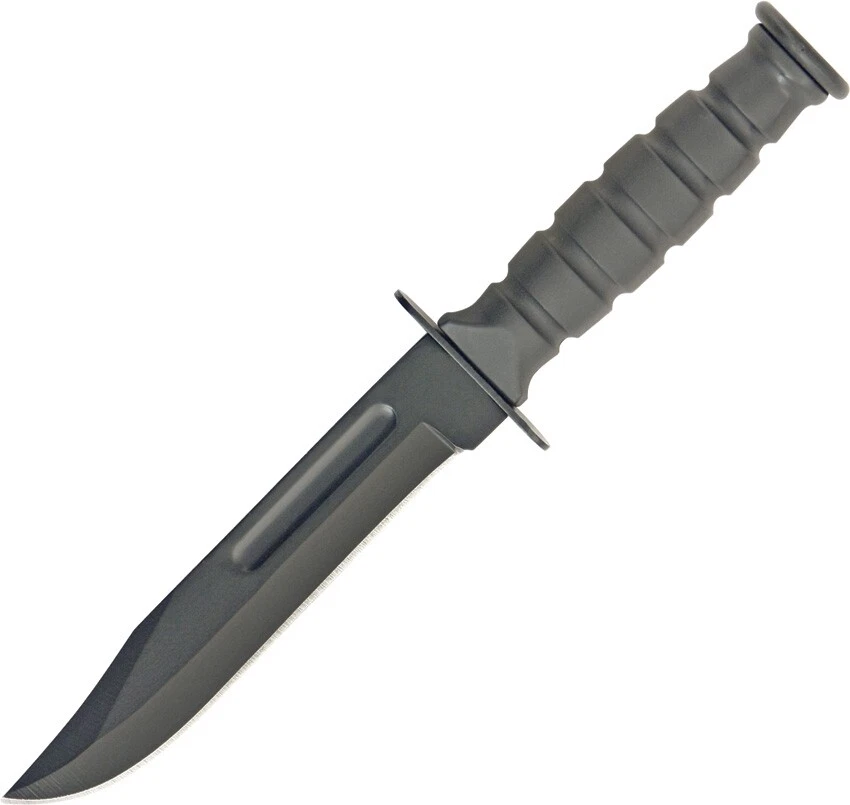 Mini Combat Bowie Fixed Knife Stainless Steel Blade Grooved Black Rubber Handle - Image 1 of 1