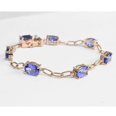 Pulsera Tradición Acción de Gracias Mujer Plata 925 Tanzanita Azul Simulada 7x5mm Foto 1 de 4