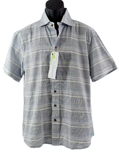 Seaplane Men’s Blue Stripe Button Down Short Sleeve Shirt - Size Large NWT - Picture 1 of 21