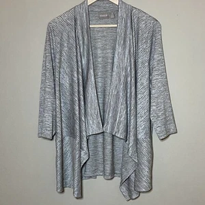 Chico's Strickjacke Damen Größe 2 US Large grau weiß Streifen drapiert vorne offen - Bild 1 von 7