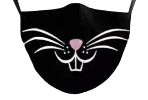 Bunny Face Mask 3D Digital Printed Adult Unisex Mouth Cover Black Reusable - Picture 1 of 2