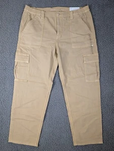American Eagle 90s Straight Cargo Pants Women 18S Beige High Rise Stretch Pocket - Picture 1 of 16