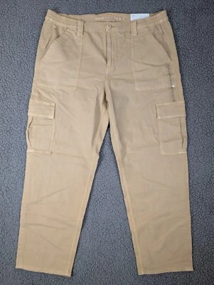 Pantalones cargo rectos American Eagle años 90 para mujer 18S beige tiro alto bolsillo elástico Foto 1 de 4