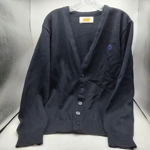 SAI Men's Navy Knitted Long Sleeve Classic Cardigan Sweater Size Medium Read - Picture 1 of 8
