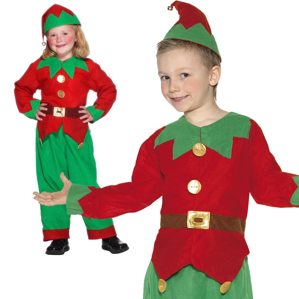 Disfraz de Elfo Infantil Niños Niñas Navidad Vestido Elegante Ayudante de Papá Noel Niños Edad 4-12 Foto 1 de 1