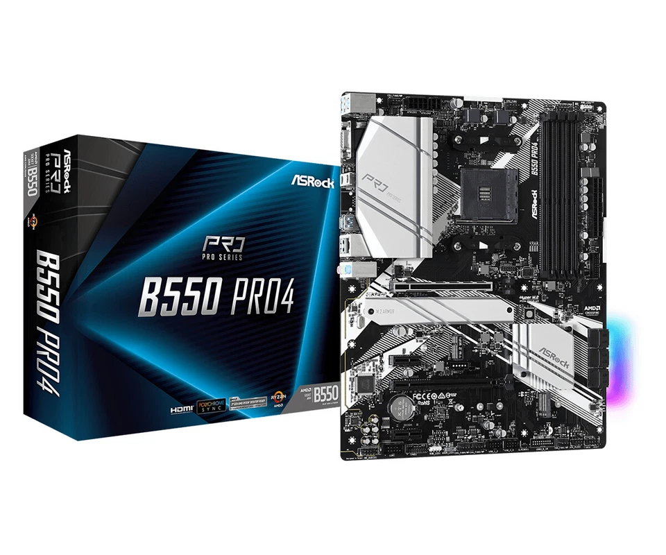 ASRock Pro4 AMD B550 AM4 ATX DDR4-SDRAM Motherboard - Imagen 1 de 4