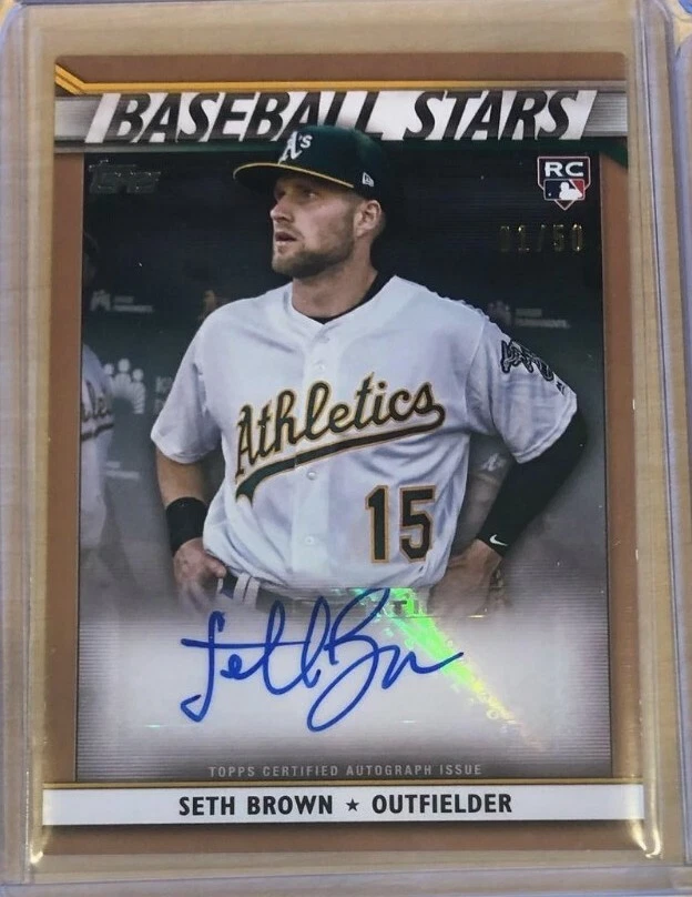 Seth Brown 2020 Topps Series 2 SP Gold Border RC Auto Autograph #1/50 = 1/1 - Image 1 of 1