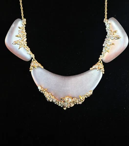 Alexis Bittar Statement Necklace Luminous Taupe Lucite Crystals Gold Tone COA - Picture 1 of 8