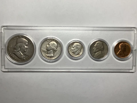 1954 BIRTH YEAR 5 COIN SET - 90% SILVER COINS (3) INCLUDED - CIRCULATED SET Cover