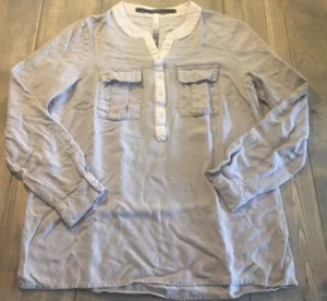 Kensie Women's Long Sleeve 5 Button Pullover Gray Top Blouse Shirt Size: S - Picture 1 of 7