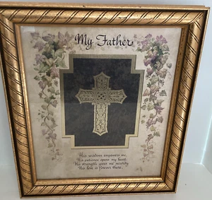 Framed Celtic cross My Father Quote Grape Vines Print 14"x12" Art Picture - Picture 1 of 9