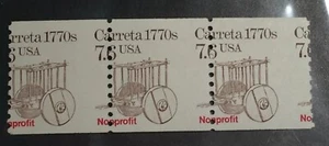 Scott 2255 7.6c Carreta 1770’s Nonprofit MIS-PERFORATED Strip Of Three MNH - Bild 1 von 5