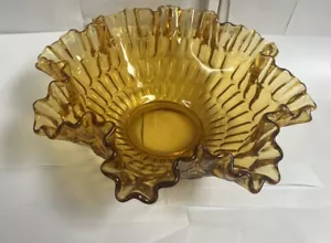 Vintage 1960s Thumbprint Fenton Crystal Glass 12" Bowl Colonial Amber #4427 - Picture 1 of 9