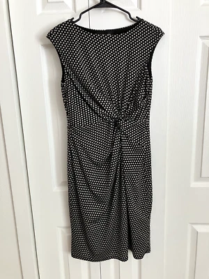 Vestido Etiqueta Negra Talla 6 Negro Blanco Lunares Midi Elastizado Corporativo Preppy Twee Foto 1 de 4